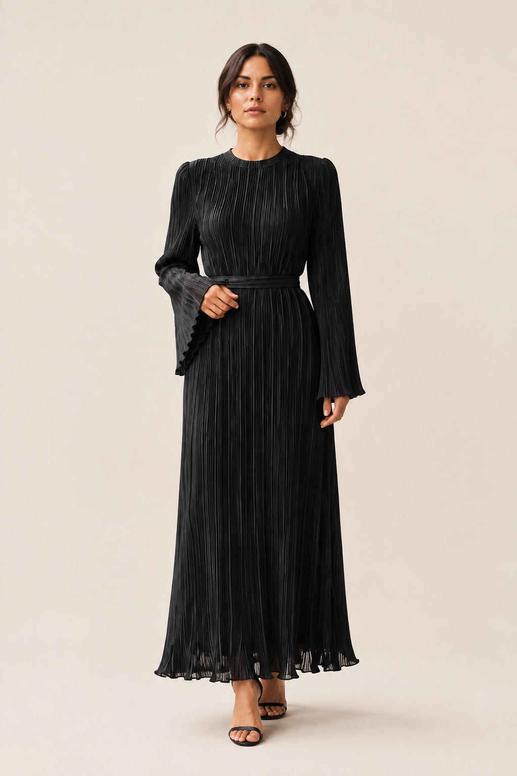 Vestido plisado negro Valorenne — vista frontal