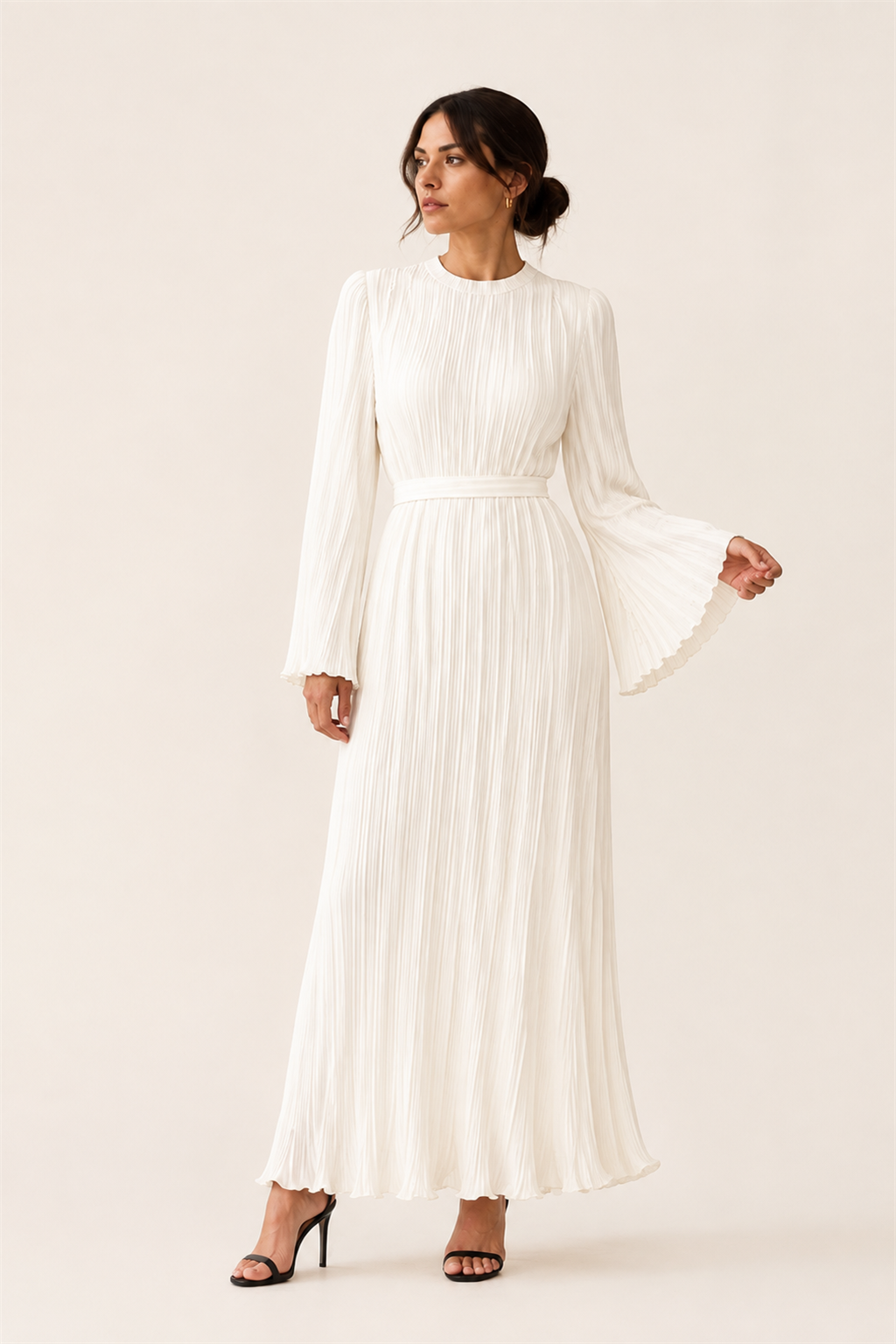 Vestido plisado blanco Valorenne — vista frontal