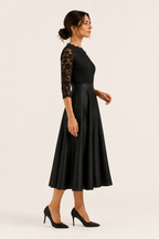 Vestido midi de encaje negro Valorenne — vista lateral