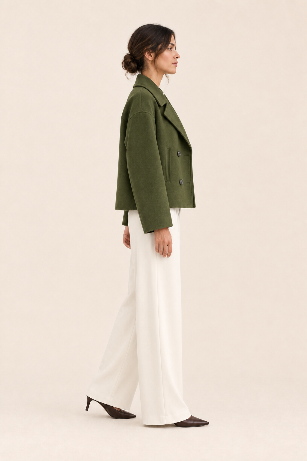 Blazer corto Inés verde militar Valorenne — vista lateral