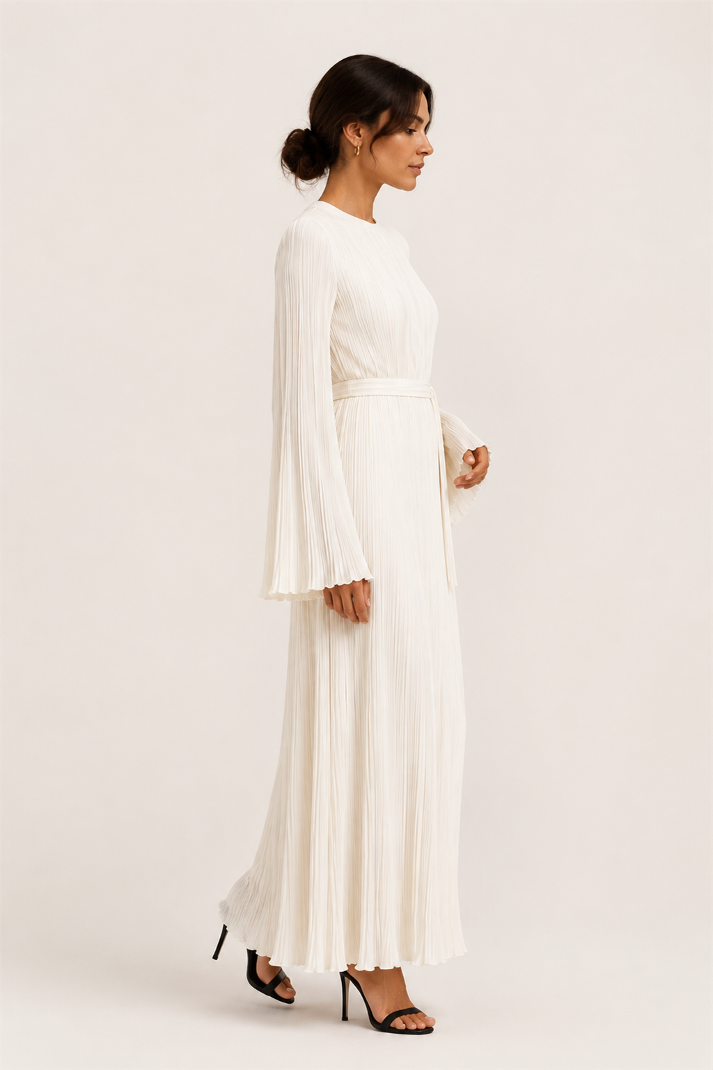 Vestido plisado blanco Valorenne — vista lateral
