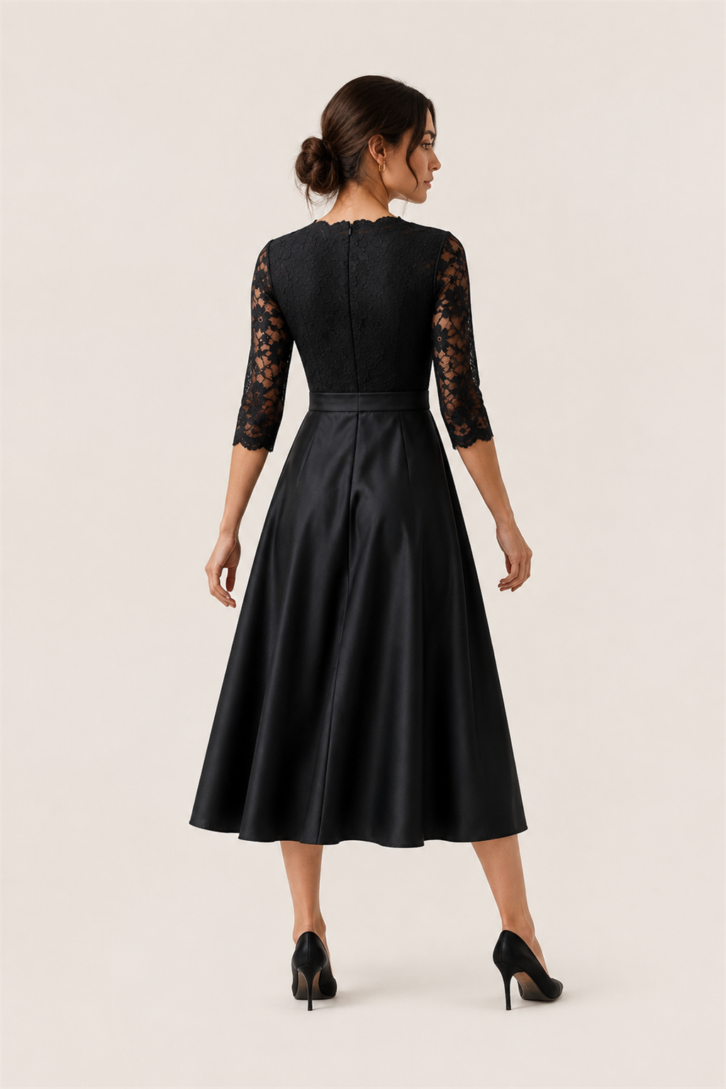 Vestido midi de encaje negro Valorenne — vista posterior