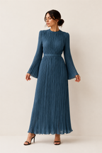 Vestido plisado azul mar Valorenne — vista frontal