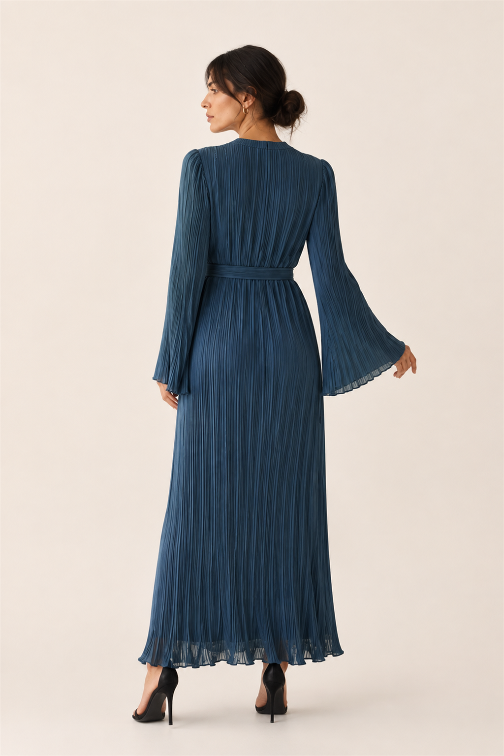 Vestido plisado azul mar Valorenne — vista posterior