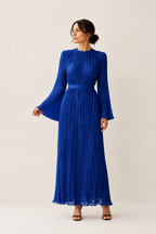 Vestido plisado azul real Valorenne — vista frontal