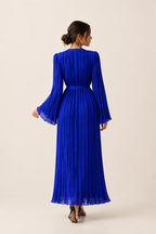 Vestido plisado azul real Valorenne — vista posterior