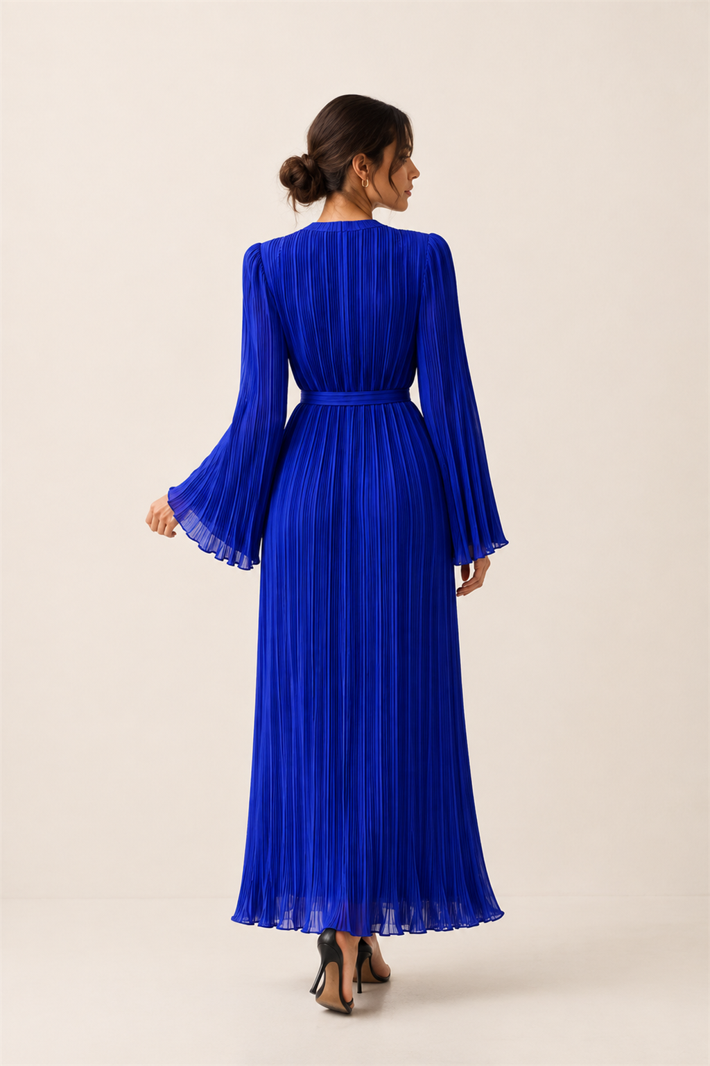 Vestido plisado azul real Valorenne — vista posterior