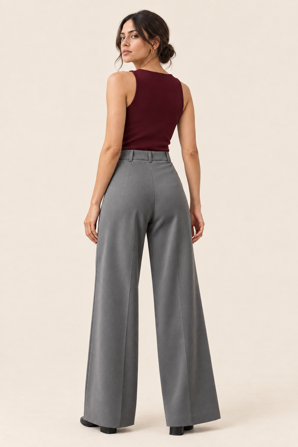 Pantalón ancho de cintura alta gris Valorenne — vista posterior