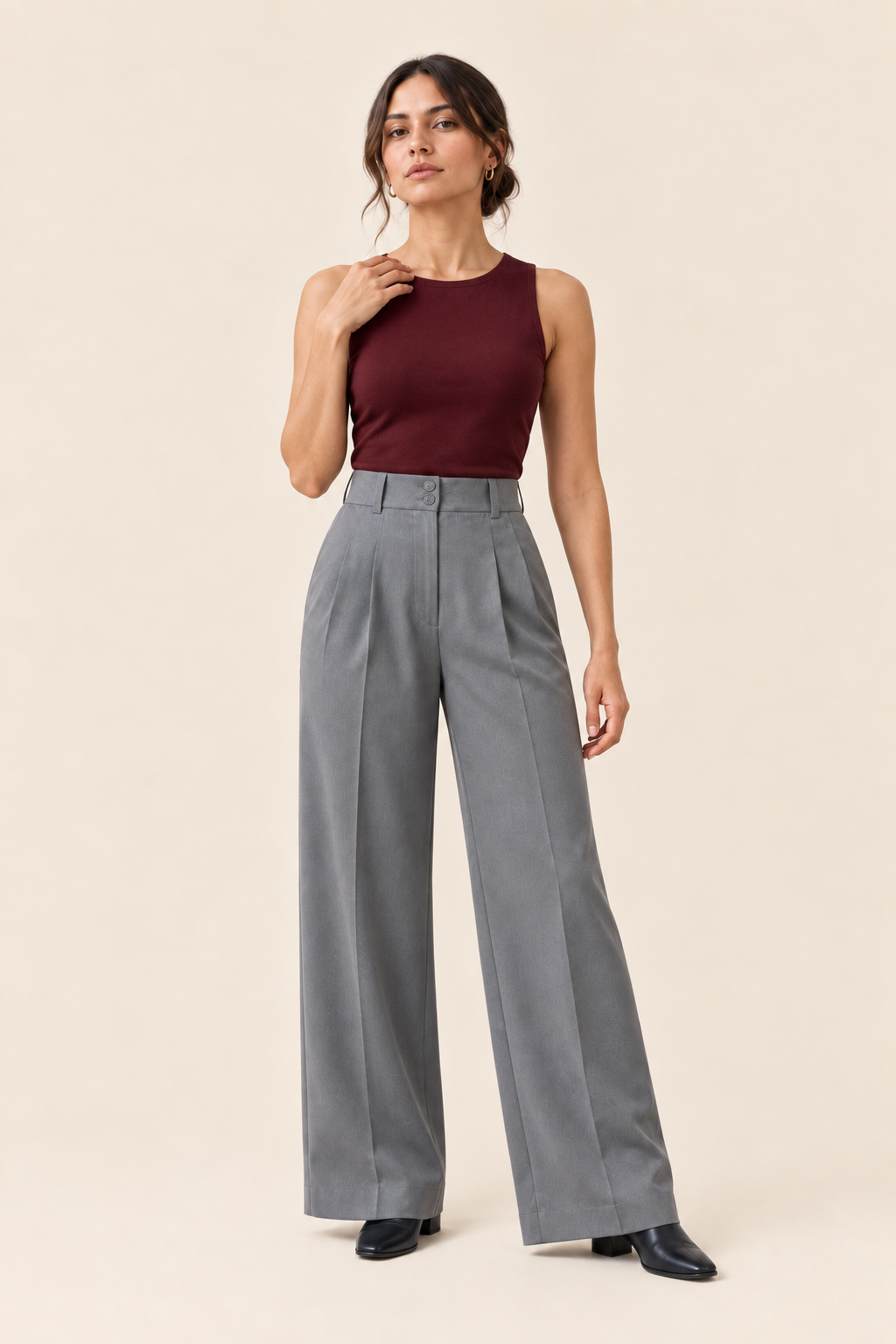 Pantalón ancho de cintura alta gris Valorenne — vista frontal