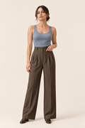 Pantalón ancho de cintura alta marrón Valorenne — vista frontal