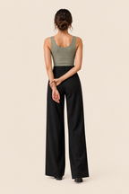 Pantalón ancho de cintura alta negro Valorenne — vista posterior