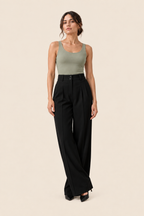 Pantalón ancho de cintura alta negro Valorenne — vista frontal