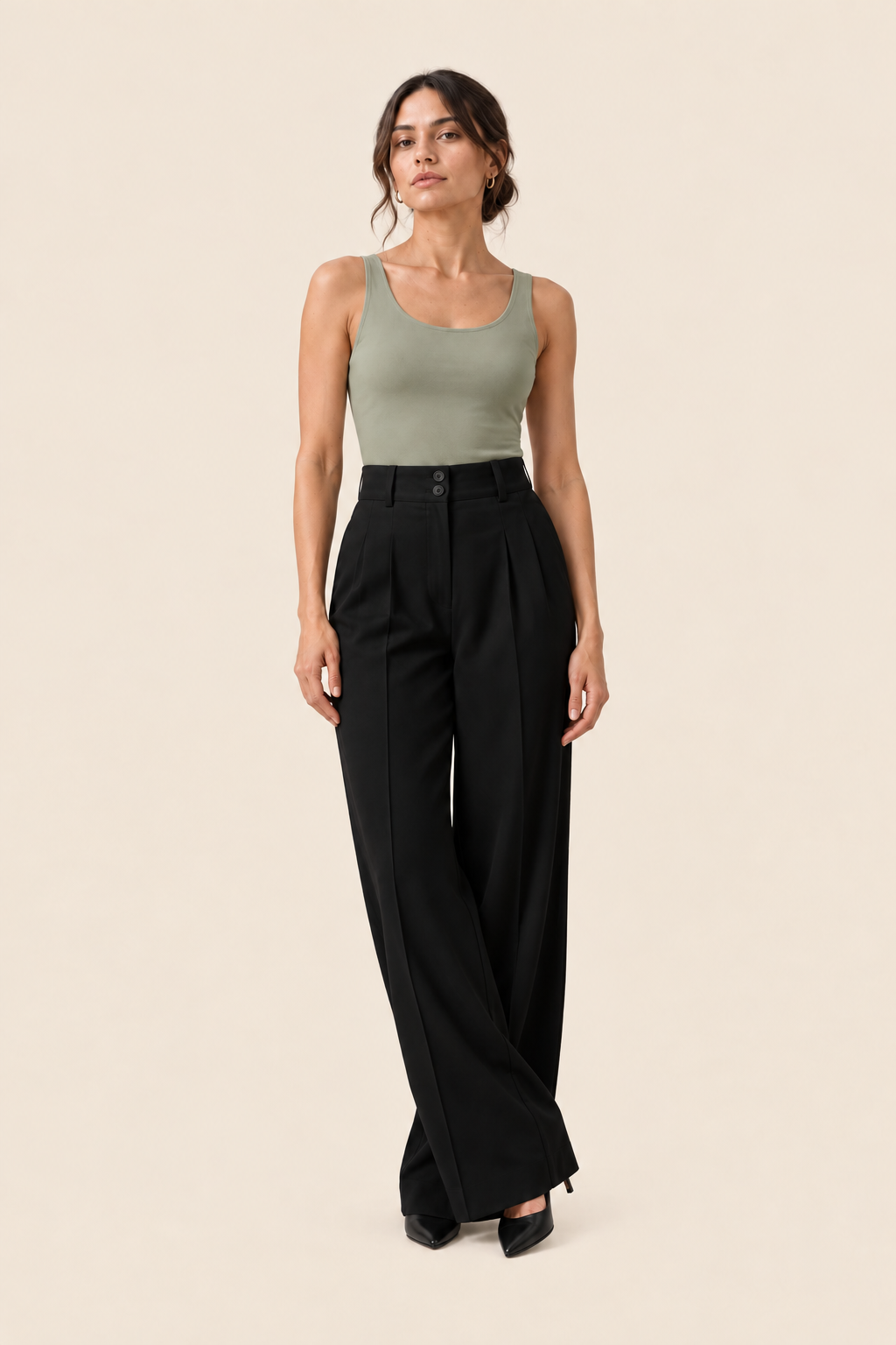 Pantalón ancho de cintura alta negro Valorenne — vista frontal