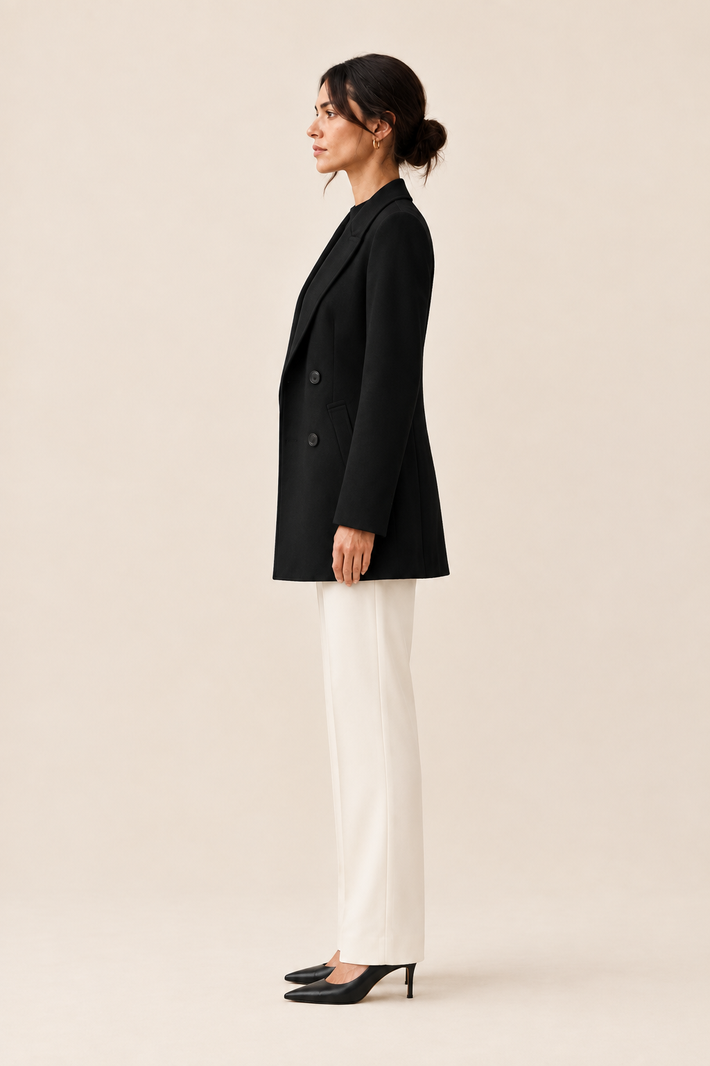 Abrigo blazer negro estructurado Valorenne — vista lateral