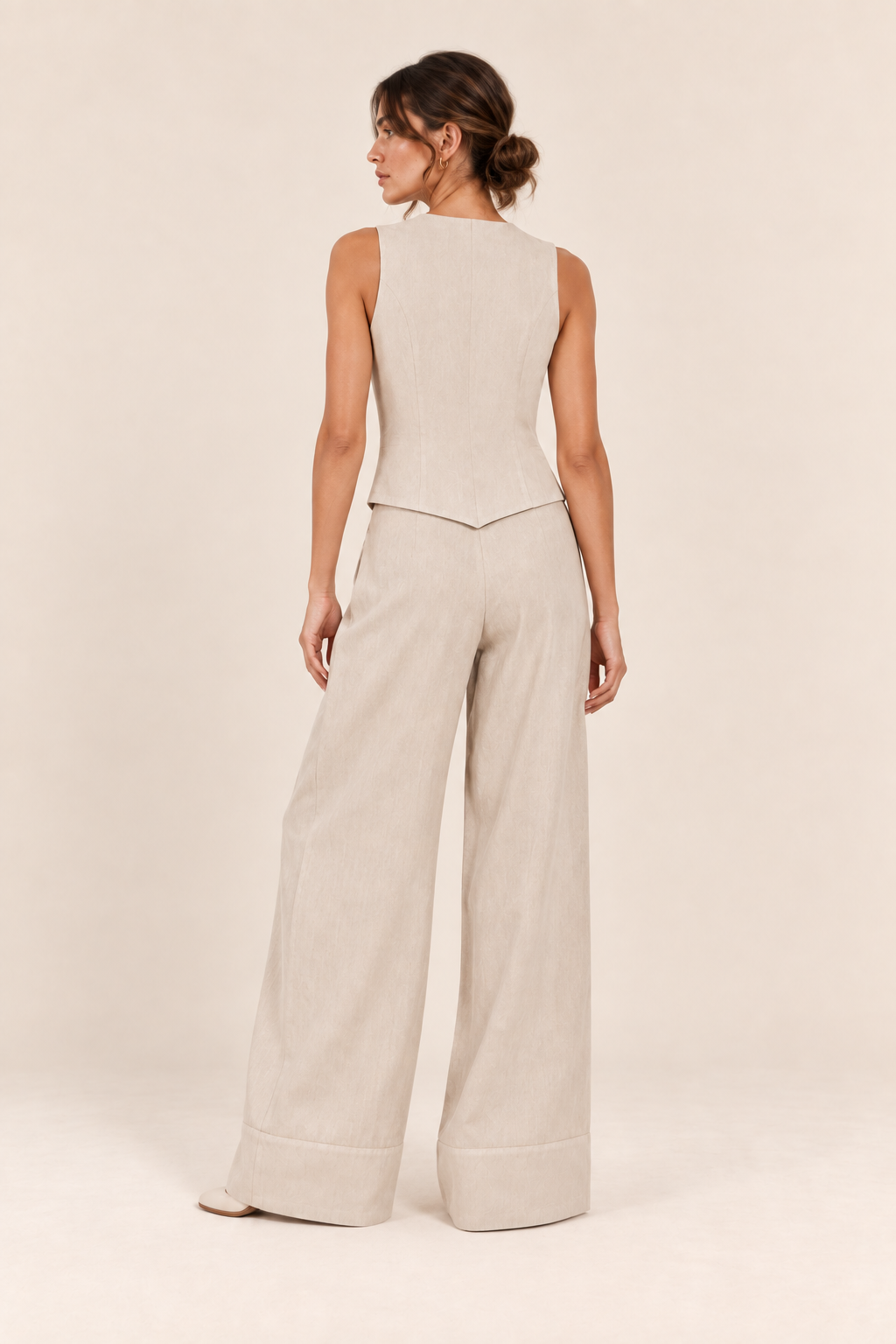 Conjunto de chaleco y pantalón ancho Valorenne, crudo, vista posterior