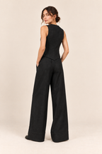 Conjunto de chaleco y pantalón ancho Valorenne, negro, vista posterior