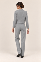 Conjunto de blazer corto y pantalón de rayas Valorenne — gris, vista posterior
