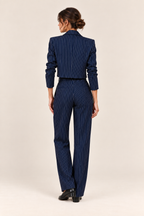 Conjunto de blazer corto y pantalón de rayas Valorenne — azul marino, vista posterior