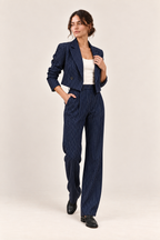 Conjunto de blazer corto y pantalón de rayas Valorenne — azul marino, vista frontal