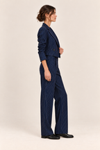 Conjunto de blazer corto y pantalón de rayas Valorenne — azul marino, vista lateral