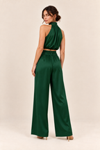 Conjunto de top halter y pantalón ancho Valorenne, verde oscuro, vista posterior