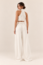Conjunto de top halter y pantalón ancho Valorenne, marfil, vista posterior