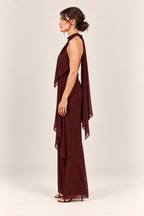 Mono halter con lazada al cuello en burdeos, vista lateral
