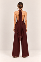 Mono halter con lazada al cuello en burdeos, vista trasera