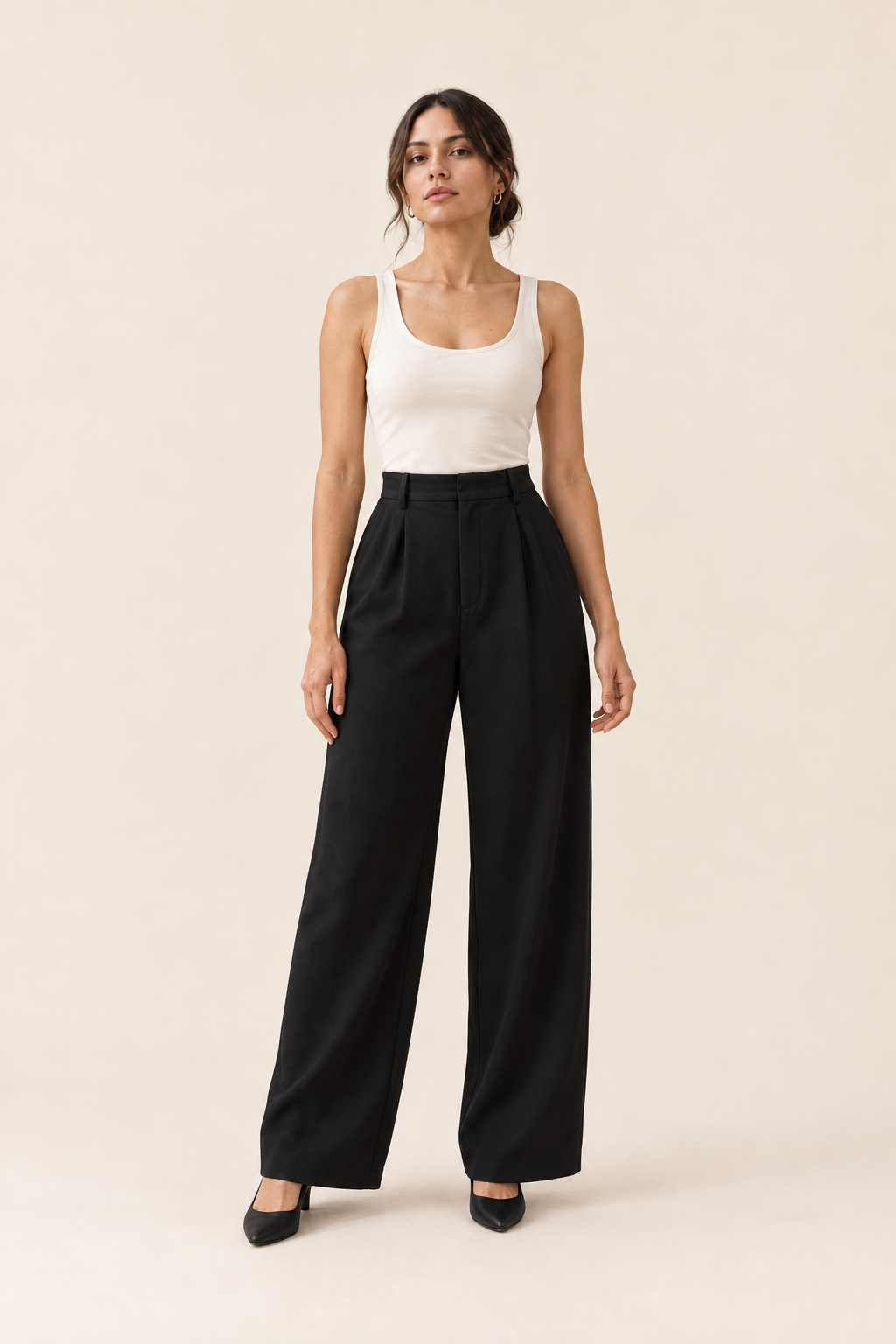 Pantalón de pierna ancha Negro, frontal