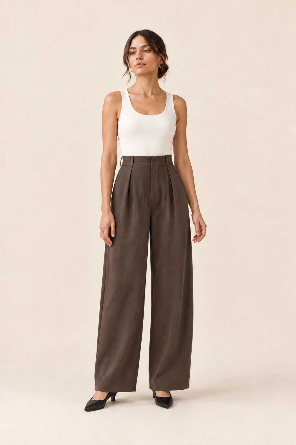 Pantalón de pierna ancha Marrón oscuro, frontal