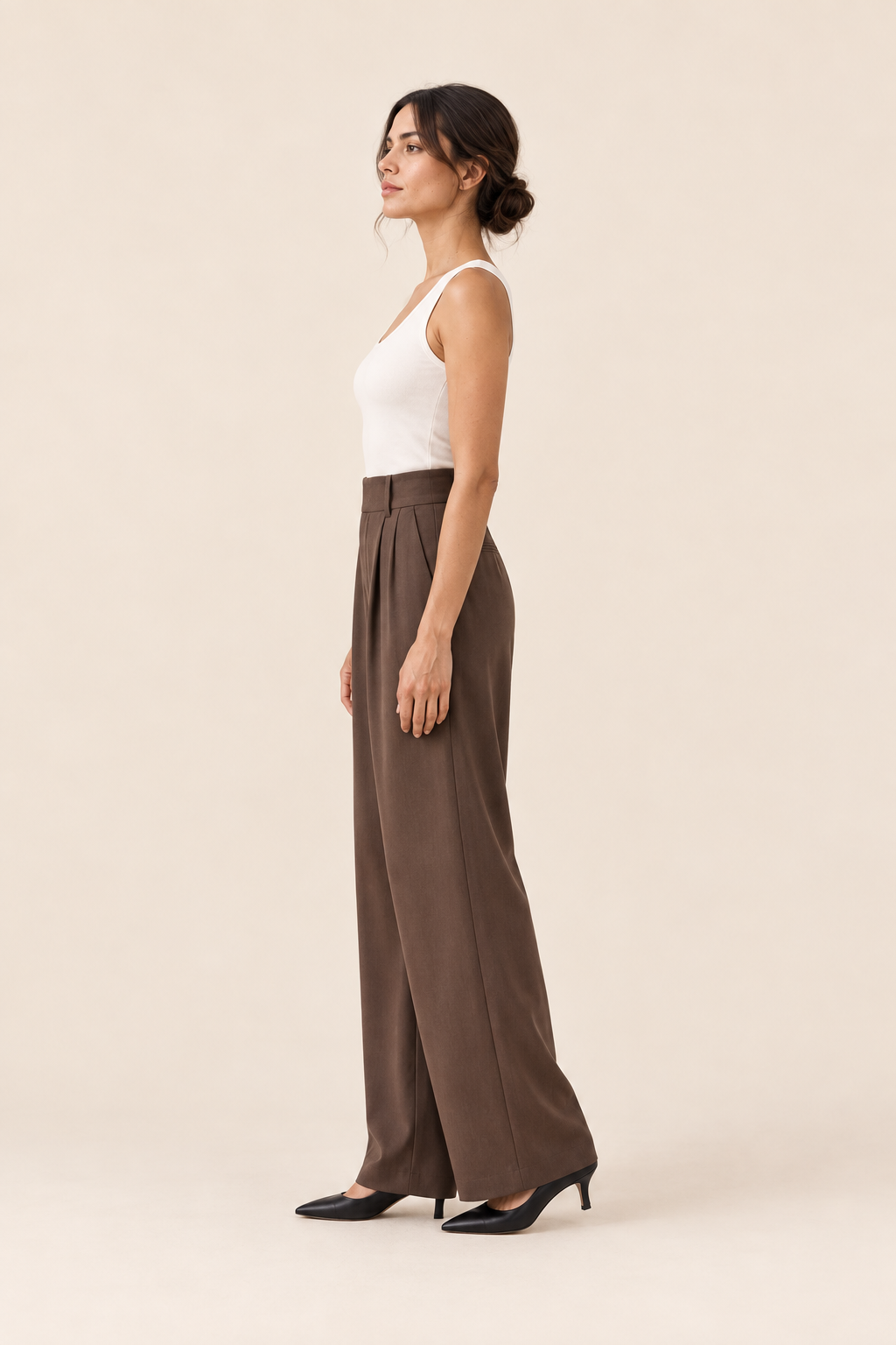 Pantalón de pierna ancha Marrón oscuro, lateral