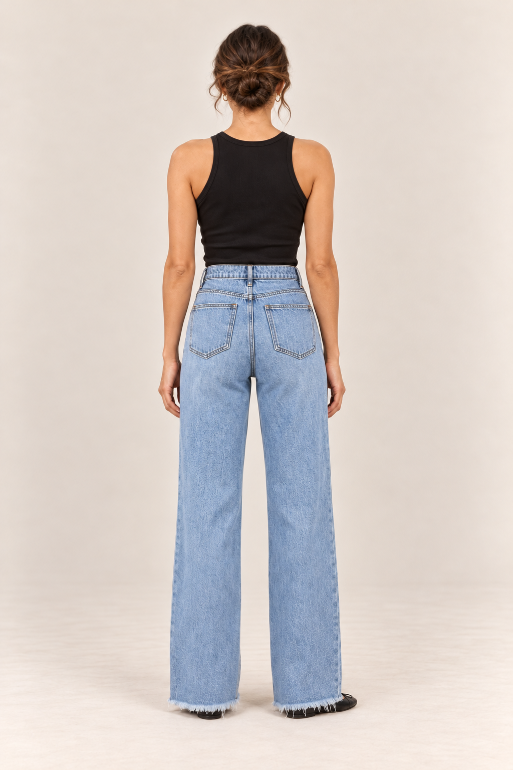 Pantalón ancho de efecto denim en azul claro, vista trasera