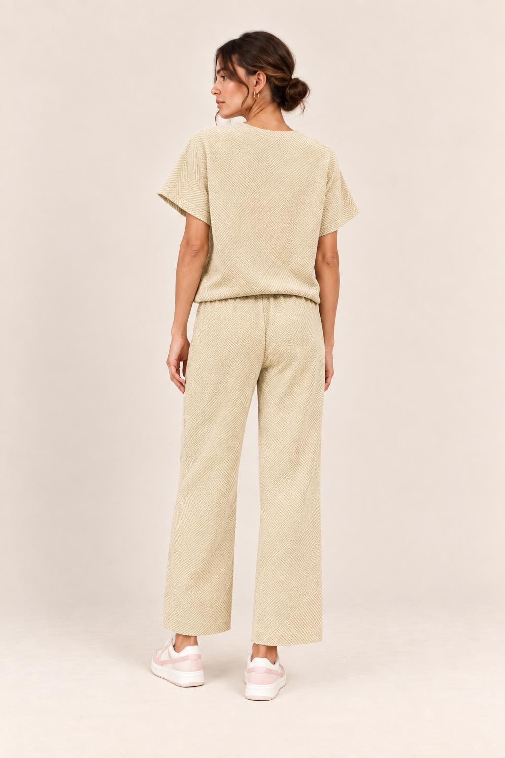 Conjunto texturizado de top y pantalón Valorenne, crudo, vista posterior