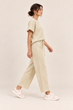 Conjunto texturizado de top y pantalón Valorenne, crudo, vista lateral