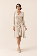 Vestido de cuello en V champán, frontal