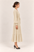 Vestido midi con lazada y botones en crudo, vista lateral