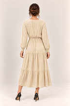 Vestido midi con lazada y botones en crudo, vista trasera