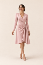 Vestido de cuello en V rosa, frontal